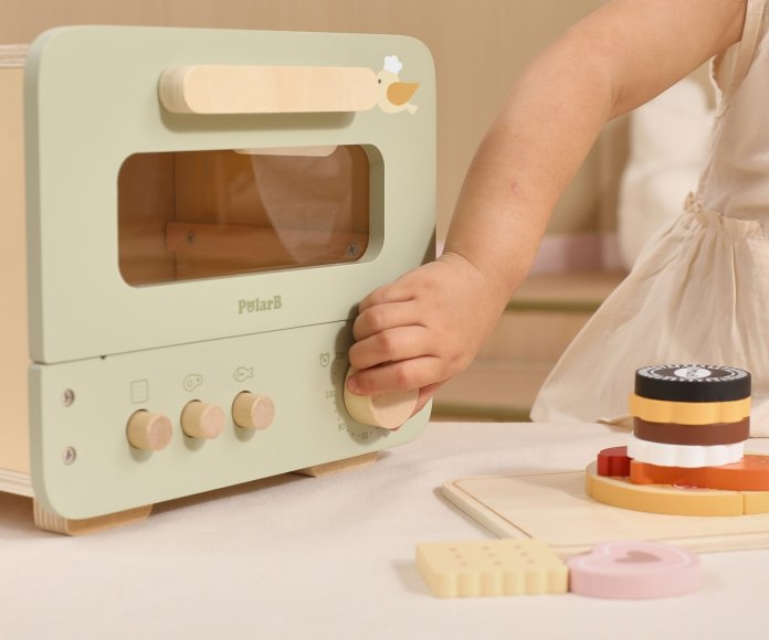 Drewniana kuchenka piekarnik + akcesoria, zestaw kuchenny dla dzieci, 3+